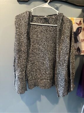 Cozy Open-Front Gray Marled Sweater Cardigan